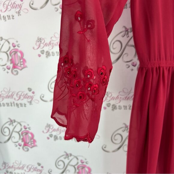 Belage one piece pants suit jumper vintage Elegant Red Long Sleeve Jumpsuit - Picture 9 of 15